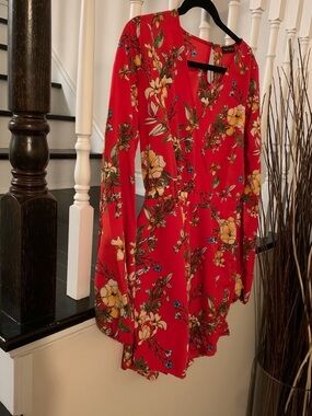 Floral Red V-Neck Long Sleeve Women’s Romper